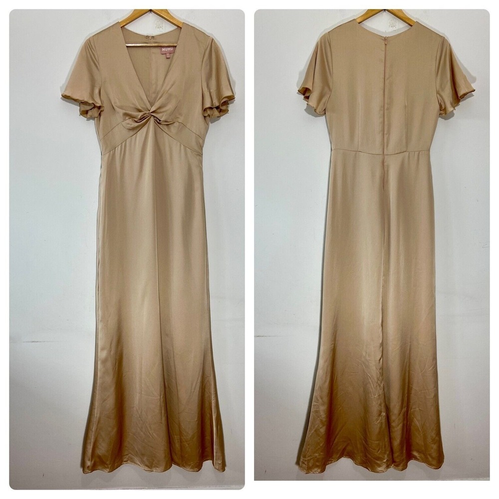 Show Me Your MuMu Gold Flutter Sleeve Maxi Dress